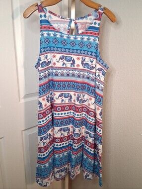 Bobbie Brooks Elephant Print Dress Large